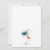 Moderne Blauwe Wildbloem Bruiloft Kaart (Achterkant)