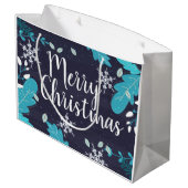 Moderne Blauwe Winter Botanische Aangepaste Kerstm Groot Cadeauzakje (Achterkant Gekanteld)