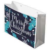 Moderne Blauwe Winter Botanische Aangepaste Kerstm Groot Cadeauzakje (Voorkant Gekanteld)