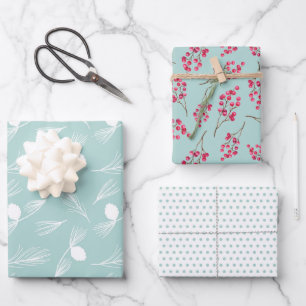  moderne Blauwe Wintertrio Inpakpapier Vel