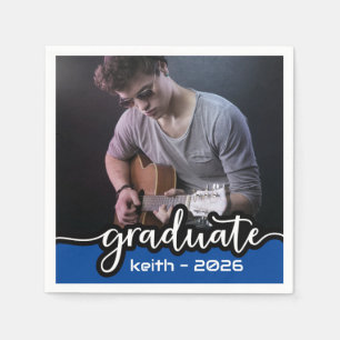 Moderne blauwe witte script foto servetten