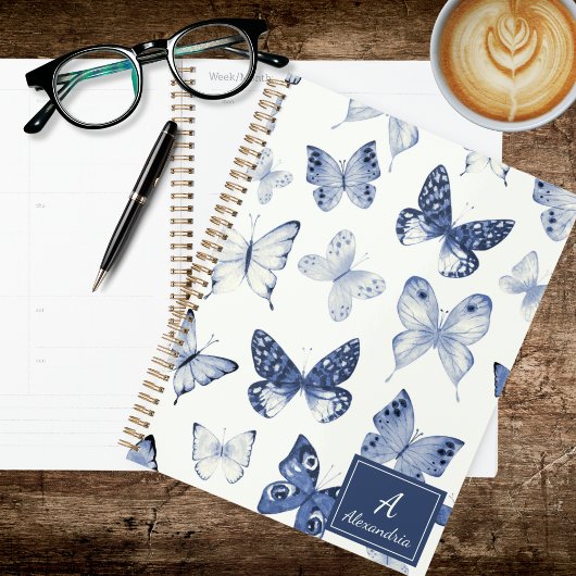 Moderne Blauwe & Witte Vlinder Planner