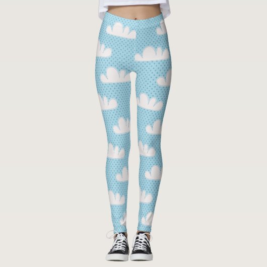 Moderne Blauwe Witte Wolken Leggings (Voorkant)