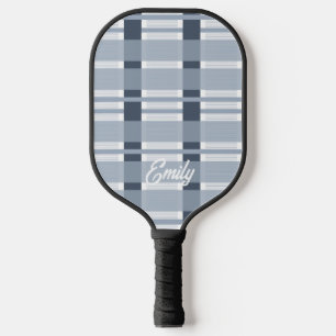 Moderne Blauwe Zachte Geruite Naam Pickleball Padd Paddle