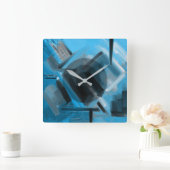Moderne blauwe zwarte grijs dynamische Abstracte k Vierkante Klok (Huis)