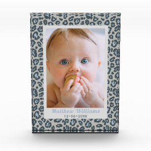 Moderne blauwgrijze luipaardprint babyfoto fotoblokken