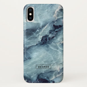 Moderne blauwgrijze trendy faux marmer textuur iPhone x hoesje