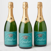 Moderne Blauwgroen Afstuderen aangepaste afstudeer Sparkling Wijnetiket (Flessen)