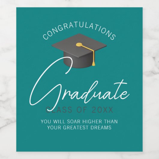 Moderne Blauwgroen Afstuderen aangepaste afstudeer Wijn Etiket (Enkel label)