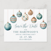 Moderne Blauwgroen Bauble kerstfeest Save the Date Aankondigingskaart (Voorkant)