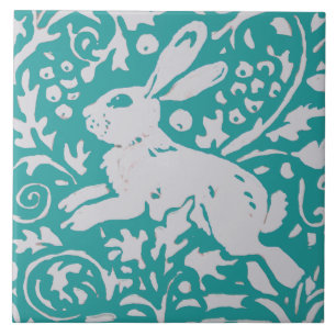 Moderne Blauwgroen blauw konijn die Bunny Natuur D Tegeltje