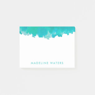Moderne Blauwgroen Blauwe Waterverf Chic Monogramm Post-it® Notes