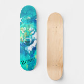 Moderne blauwgroen blauwe waterverf wolf skateboard (Voorkant)