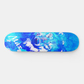 Moderne blauwgroen blauwe witte waterverf wolf skateboard (Horizontaal)