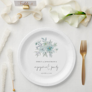 Moderne Blauwgroen blauwe Zee Mist Florals Engagem Papieren Bordje