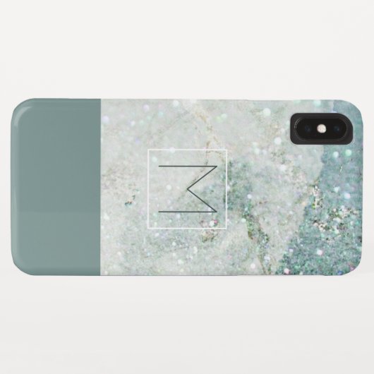 Moderne Blauwgroen Blue Marble Minimal Monogram Case-Mate iPhone Case (Achterkant (horizontaal))