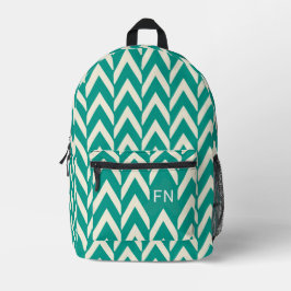Moderne Blauwgroen Chevron Monogram Initialen Bedrukte Rugzak