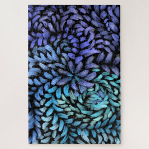 Moderne blauwgroen en blauwe roofbladen legpuzzel