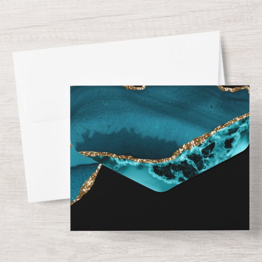 Moderne Blauwgroen en gouden bonte weddenschappen All In One Uitnodiging (Achterkant)