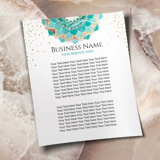 Moderne Blauwgroen en goudmannetjesbloem Salon Flyer