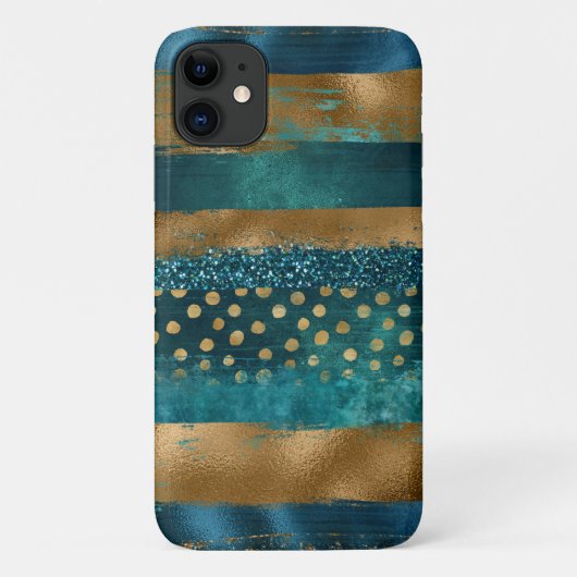 Moderne blauwgroen en goudpenseelstreken Case-Mate iPhone case (Achterkant)