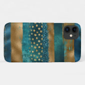 Moderne blauwgroen en goudpenseelstreken Case-Mate iPhone case (Achterkant (horizontaal))