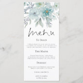 Moderne Blauwgroen Florals Zee Mist Wedding Menu (Voorkant)