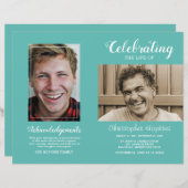 Moderne Blauwgroen foto Memorial Funeral Programme (Voorkant / Achterkant)