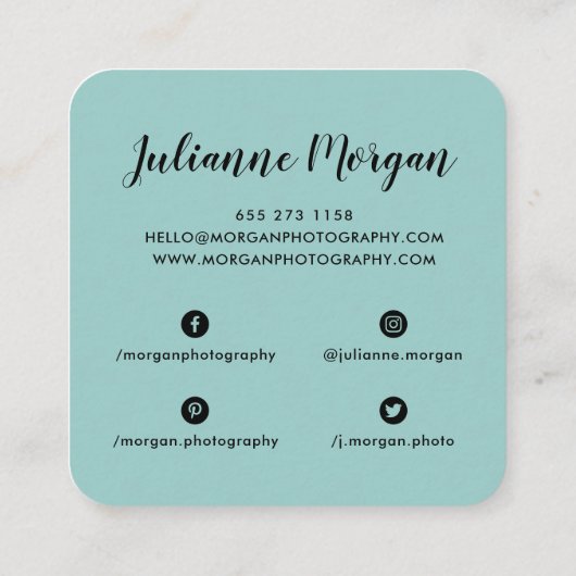 Moderne blauwgroen fotograaf fotocollage vlakte vierkante visitekaartje (Achterkant)