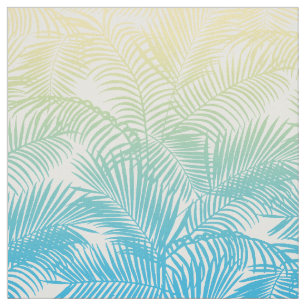 Moderne blauwgroen gele tropische palmbomen patroo stof