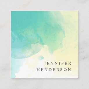 Moderne blauwgroen gele waterverf splash vierkante visitekaartje