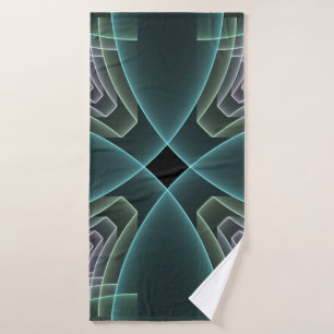 Moderne Blauwgroen geometrische fractale kunst Badhanddoek