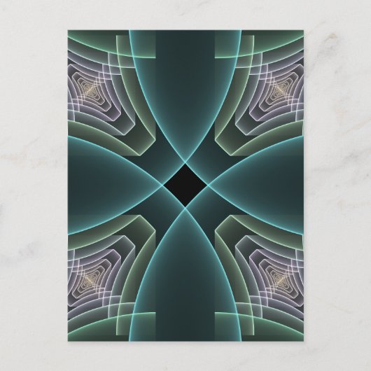Moderne Blauwgroen geometrische fractale kunst Briefkaart (Voorkant)