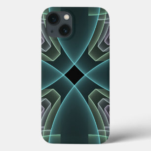 Moderne Blauwgroen geometrische fractale kunst iPhone 13 Hoesje