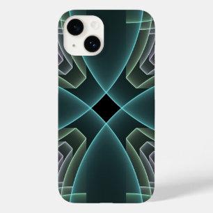 Moderne Blauwgroen geometrische fractale kunst Case-Mate iPhone 14 Hoesje