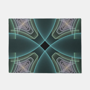 Moderne Blauwgroen geometrische fractale kunst Deurmat