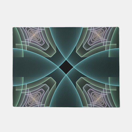 Moderne Blauwgroen geometrische fractale kunst Deurmat (Voorkant)