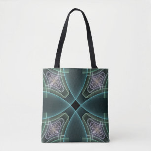 Moderne Blauwgroen geometrische fractale kunst Draagtas
