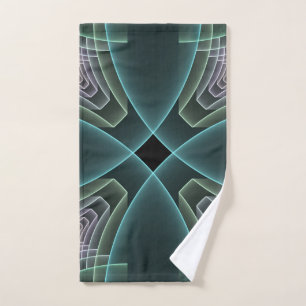 Moderne Blauwgroen geometrische fractale kunst Handdoek