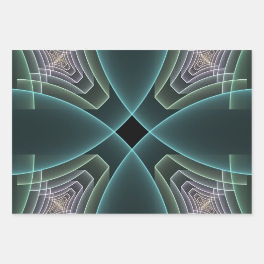 Moderne Blauwgroen geometrische fractale kunst Inpakpapier Vel (Voorkant 3)