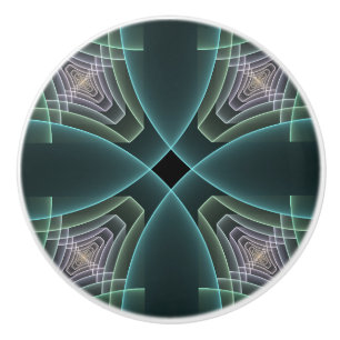 Moderne Blauwgroen geometrische fractale kunst Keramische Knop