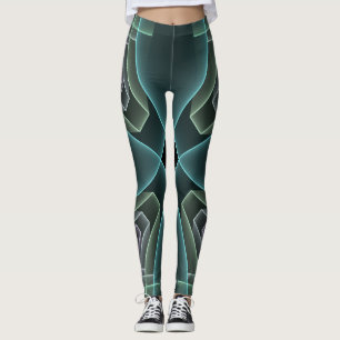 Moderne Blauwgroen geometrische fractale kunst Leggings