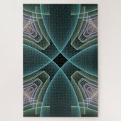 Moderne Blauwgroen geometrische fractale kunst Legpuzzel (Verticaal)