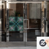 Moderne Blauwgroen geometrische fractale kunst Raamsticker (Kantoordeur)