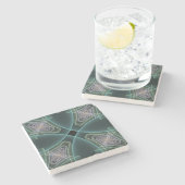 Moderne Blauwgroen geometrische fractale kunst Stenen Onderzetter (Zijkant)