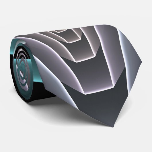 Moderne Blauwgroen geometrische fractale kunst Stropdas (Opgerold)