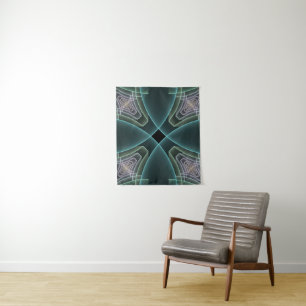 Moderne Blauwgroen geometrische fractale kunst Wandkleed