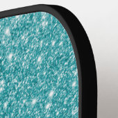 Moderne blauwgroen glitter scriptnaam pickleball paddle (Links Detail)