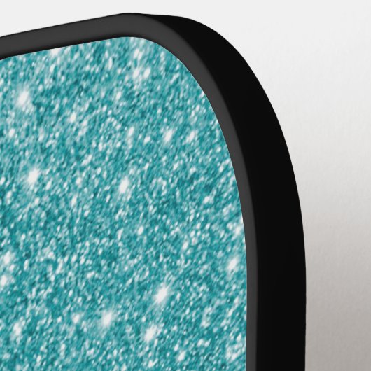 Moderne blauwgroen glitter scriptnaam pickleball paddle (Links Detail)