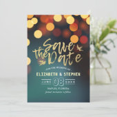 Moderne Blauwgroen gouden bruine bruiloft bespaart Save The Date (Staand voorkant)